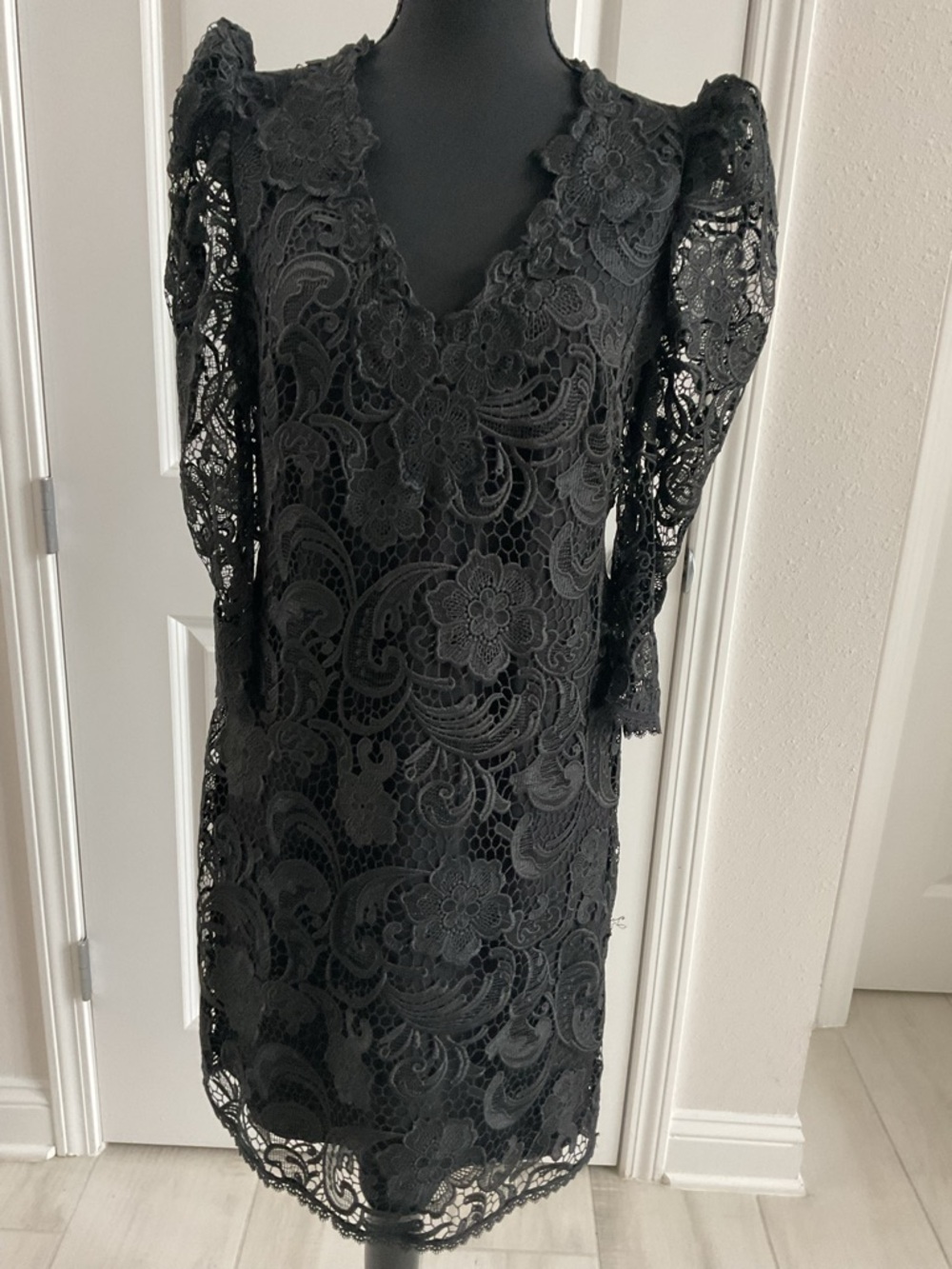 Boston Proper Black Floral Lace Midi Dress